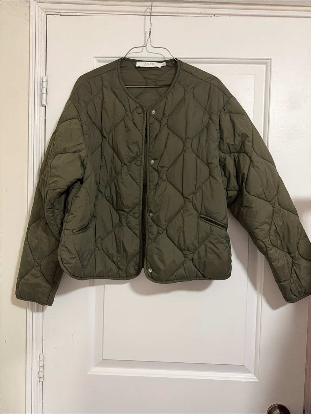 Astr Olive Green Quilted Snap Jacket